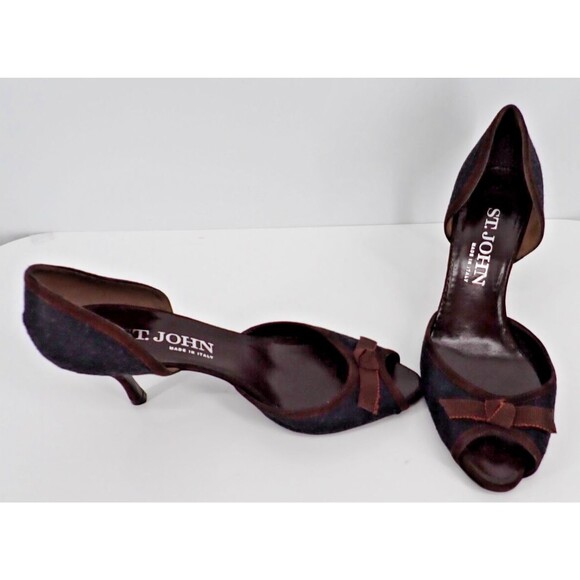 ST. JOHN Women's Leather Peep-toe Bow Pump Size 6.5B Shoe Made in Italy 2 Tone - Picture 8 of 13